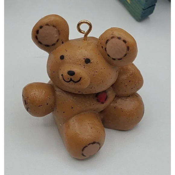 Vintage 4 Wooden Painted Teddy Bears Movable Joints Ornaments+ Bear Mouse Taiwan - Picture 6 of 9